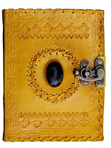 Crafat Yellow Stone Leather Diary Journal Notebook with Lock Hand Embossed & Handmade Paper      Office Product – Picture Book