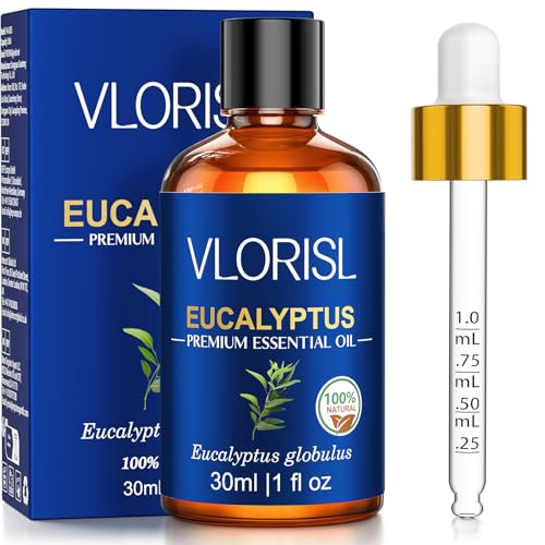 VLORISL Olio Essenziale di Eucalipto 30ML, Aroma Fresco e Naturale, per Diffusore, Bagno, Sauna e Aromaterapia