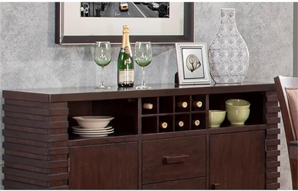 BOWERY HILL Contemporary Wood Dining Sideboard Buffet Cabinet, Kitchen Storage with Wine Bottle Holder, in Dark Espresso