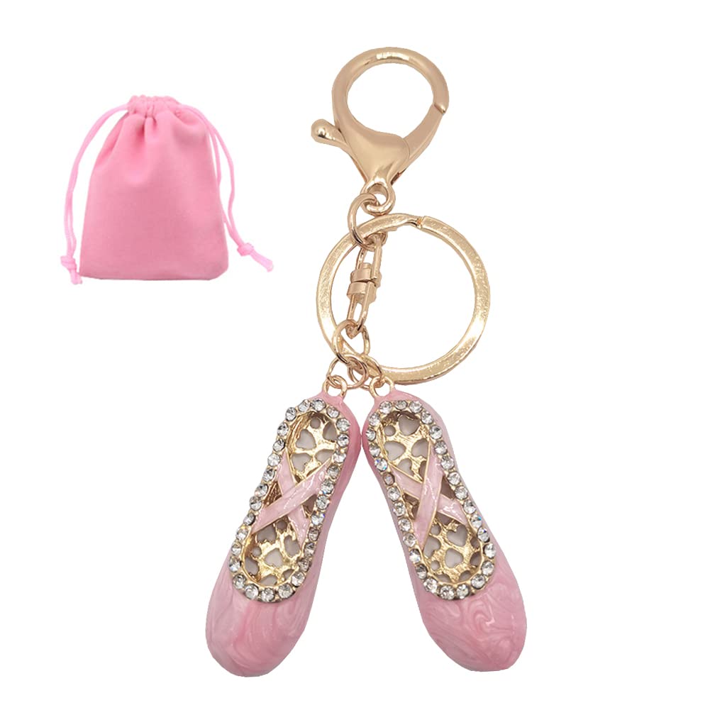 GenericPointe Ballet Shoes Key Chain Rings Rinestone Acrylic Keychains Key Holder with Tassels Handbag Purse Charms Accessories Gift, Pink