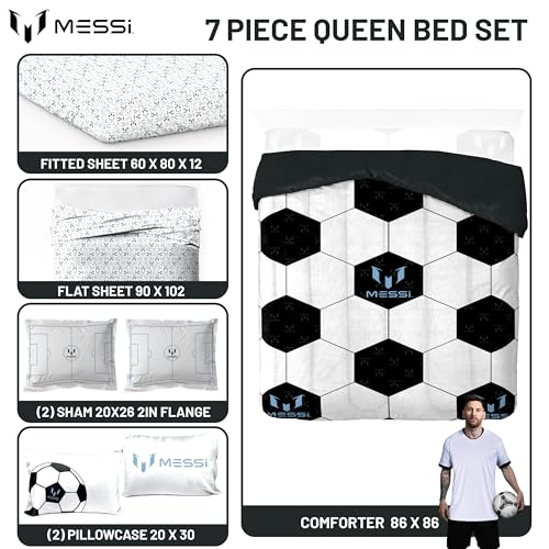 Image of Jay Franco Kids Comforter Set Includes Sheets and Pillow Cover - Soft and Cozy Bed Set for Stylish Room Decor, White - Messi, 7 Piece Queen