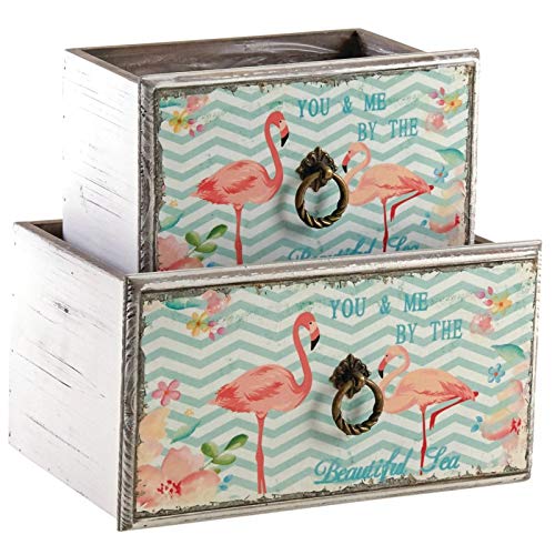 Corbeilles tiroirs en bois au motif flamants roses AubryGaspard pour s'évader