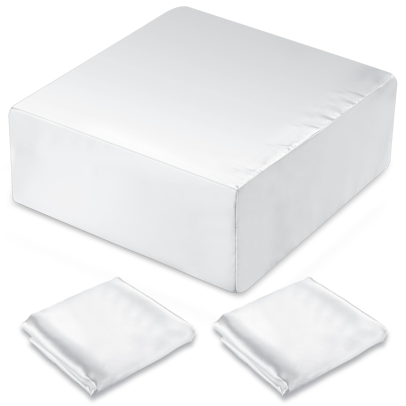 2 Pcs 12 x12 x5.5 Satin Pillowcase for Cube Shape Pillow Silky Pillow Cover with Hidden Zip Smooth Pillow Cases Bulk Pillow Case Cover with Zipper, Only Pillowcase (White)