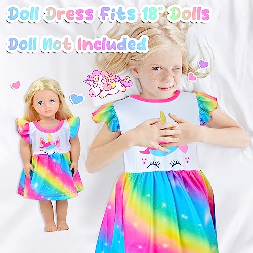 Sylfairy Doll And Girl Matching Nightgown Unicorn Outfit Princess Pajamas Night Dress For Girls And 18" Dolls Clothes Rainbow #TOP1