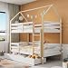 Easexcy Entrar y salir de la cama, cama doble, cuna en forma de casa, cajones grandes, cama de pino casa para niños, 90 x 200 cm, sin colchón, blanco+color madera