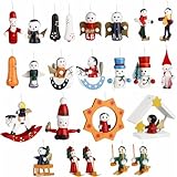 Hpbaggy 24 Stück Weihnachtsbaum Schmuck aus Holz, Christbaumschmuck Anhänger, Weihnachten Holzanhänger Set Handbemalt, Holz Anhänger Figuren, Tannenbaumschmuck HolzAnhänger Set