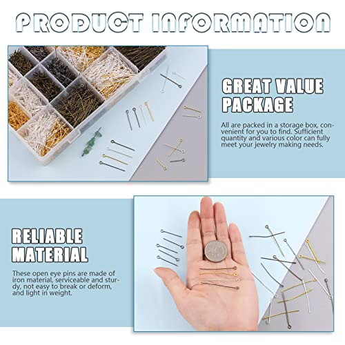 Cimeton 4880Pcs 16/20/24/30/35/40Mm Iron Open Eyepins With 1Pc Needle Nose Pliers, Gold Silver Gun-Black Bronze Head Pins Eye Pins For Jewelry Making Diy Necklace #TOP4