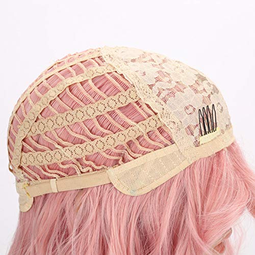 image for VCKOVCKO Natural Wavy Pastel Pink Wig Colorful Wigs With Air Bangs Sho