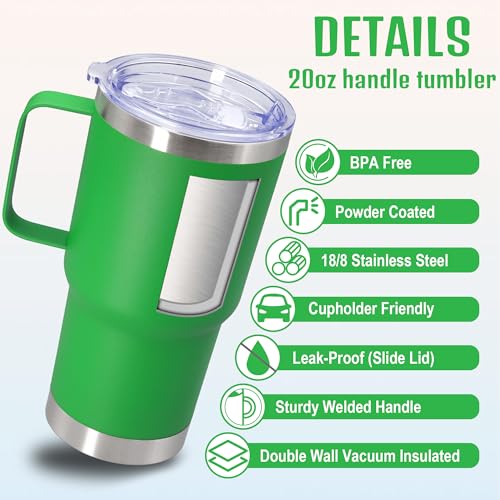ATQTQ 20 oz Tumbler with Handle and Lid, Stainless Steel Tumbler Insulated Travel Coffee Mug, Spill Proof Double Wall Vacuum Tumbler Cup Keep Drink Hot & Cold, Green, 6 Pack by ATQTQ - Used condition - Image 3