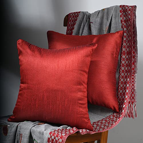 Scarlett Linens PL-01 Throw Pillows For Couch, Red Pillow Covers 18X18 Set Of 2, Farmhouse Throw Pillows, Silk Pillow Covers cover