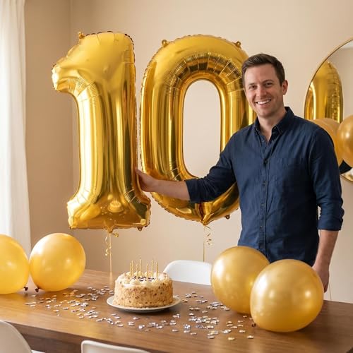 Image of YPSelected 32 Inch Large Foil Helium Number Balloon Birthday Wedding Party 0-9 (Gold, 0)