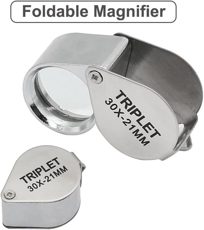 1pc 30X Metal Jewelry Loupe Silver Lens Diameter 21mm Portable Magnifying Glass MINI Pocket Size Folding Loupe for Viewing Jewelry