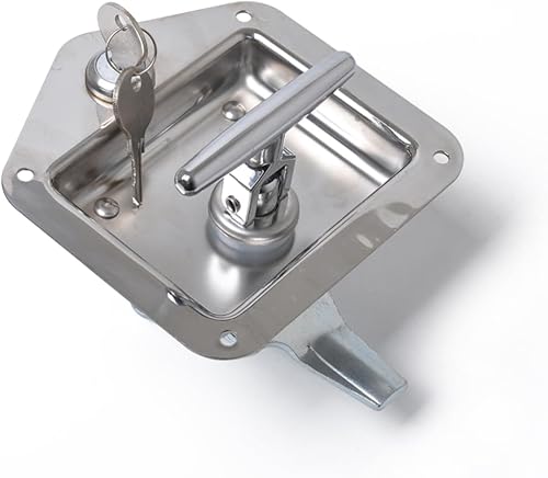 Miniatura 6 de Cerradura plegable de acero inoxidable con mango en forma de T para remolque de camión, diseño ajustable, plata, 5.90 x 4.76 x 2.67 pulgadas