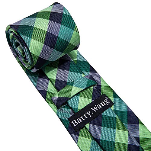 Image of Barry.Wang Designer Classic Ties for Men Set Formal Pocket Square Cufflink Check Plaid