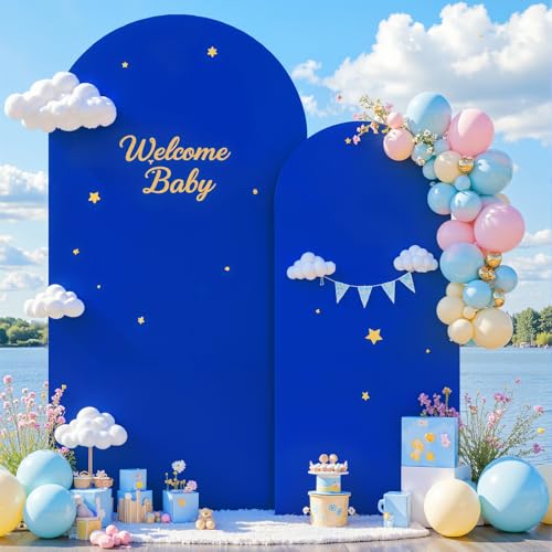 Image of Royal Blue Arch Cover 2 Set-7.2FT, 6FT Arch Backdrop Cover Spandex Fitted Birthday Party Arch Stand Covers Stretchy Backdrop for Baby Shower Bridal Shower Wedding Ceremony Banquet Photo Background