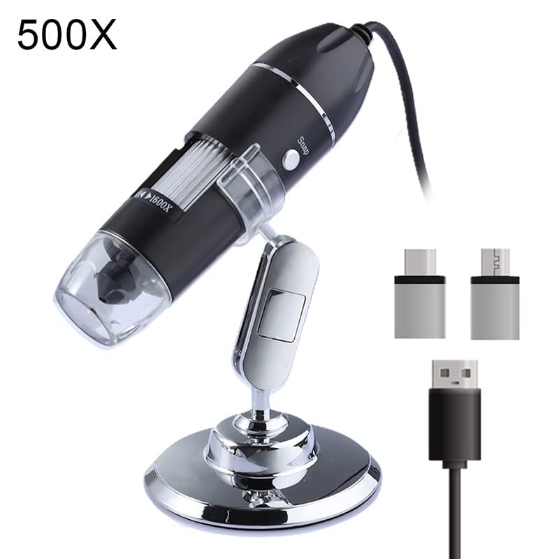 Microscope 1600/1000/500X Microscope Handheld Portable Digital 3 in 1 Micro Interface Electron Microscopes(500X)