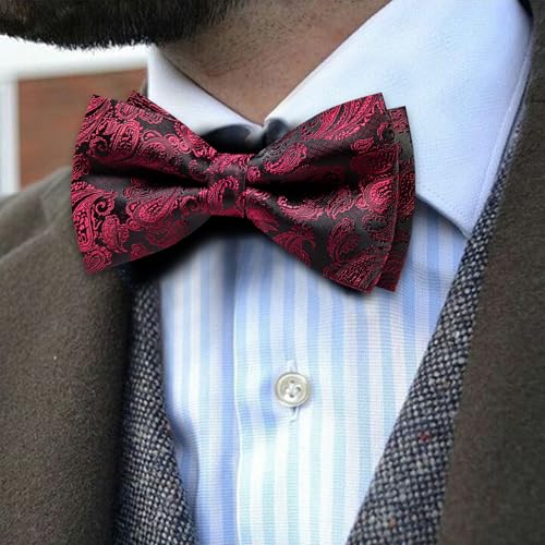 Image of YOHOWA Paisley Striped Men Bow Tie Pre-Tied Formal Adjustable Colorful Bowties Handkerchief Cufflinks Set Wedding Party