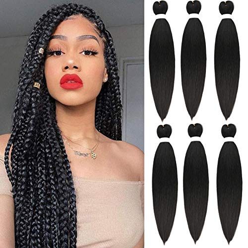 Yunkang Pre-Stretched Braiding Hair Extensions Synthetic Natural Easy Braid Crochet Hair Professional Kanekalon Yaki Texture Crochet Braids (26inch, 1B, 6packs)