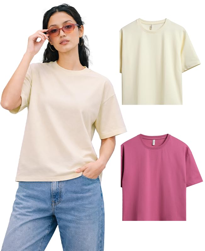 sleepynuts Women Oversized T-Shirt 220 GSM Heavyweight Cotton Rich Baggy Fit Drop Shoulder Round Neck Half Sleeve-picture-29