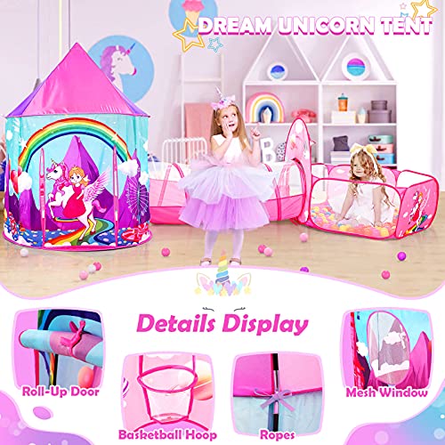 PigPigPen 3pc Kids Play Tent for Girls with Ball Pit, Crawl Tunnel, Castle Tents for Toddlers, Baby Unicorn Tent Toys, Girls Indoor& Outdoor Play House, Perfect Kid’s Gifts (3PC Unicorn Play Tent) - Thumbnail 6