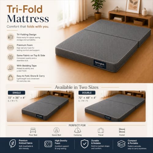 Springtek 4-Inch PU Foam Travel Folding Mattress - Image 3