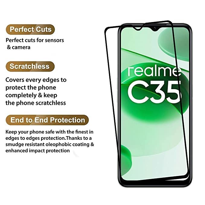 Image of Screen Protector for realme C35 | realme Narzo 50A Prime (Black) Tempered Glass Edge-to-Edge 6D Screen Guard With Installation Kit