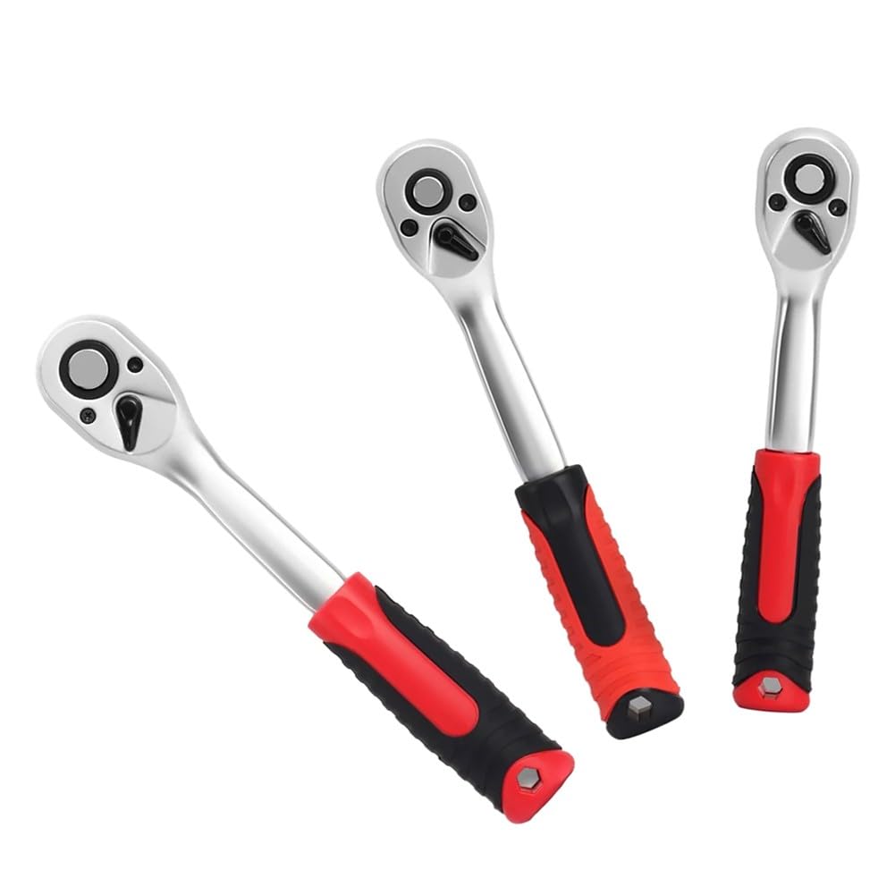 Llave de trinquete de 72 dientes de 1/10.2 cm 3/20.3 cm 1/5.1 cm, mango reversible de liberación rápida con arco de 5°, herramienta de metal ergonómica para mecánicos