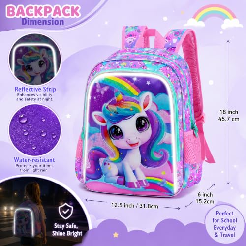 Image of HPJGD 3PCS Unicorn Backpack for Girls, Water Resistant Kids Bookbag Set with Lunch Box, Cute School Bag for Preschool Toddler