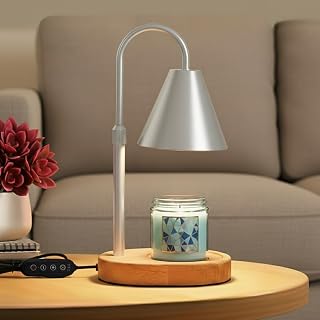 Candle Warmer Lamp – App-Controlled Dimmable Warmer Light with Timer & Adjustable Height – Modern Flameless Silver Candle Melter lamp with Wood Base for Jar Candles– Gift for Mom & Women
