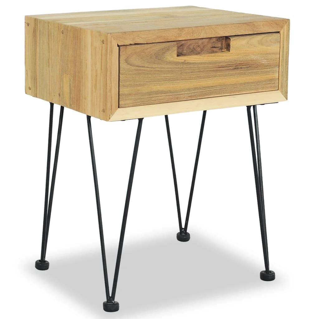 Mesita de noche de madera maciza, 40 x 30 x 50 cm, estilo colonial, con cajón y patas de hierro forjado, diseño rústico, espacio de almacenamiento, mesa auxiliar
