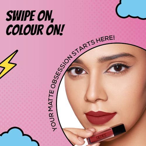 Image of RENNE Everyday Quick Stay Liquid Lipstick - Red Hour, Velvety matte Finish, Long-Lasting & Lightweight, Hydrating & Non-Drying Formula, Ultra-rich Pigment, Jojoba Oil & Vitamin E Infused