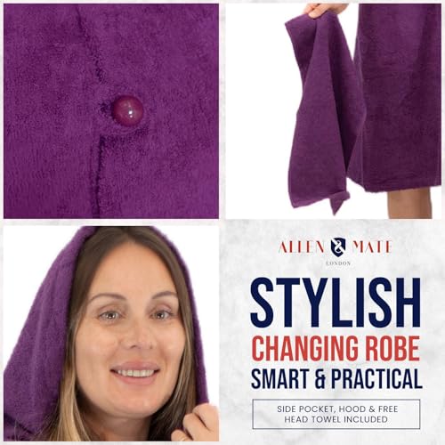 Image of ALLEN & MATE 100% Cotton Hooded Surf Poncho Changing Robe - Quick Absorbent Changing Towel with Pocket for Surfing Men Women