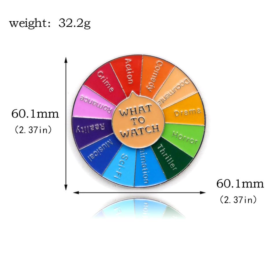 Spinning Color Game Roulette Pin Keychain Set, What to watch Movie Genre Decision Roulette for Dating Parties