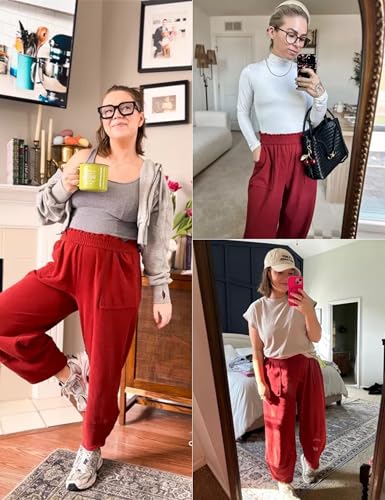 Image of Xiaoxuemeng Womens Baggy Wide Leg Pants Casual Elastic Waisted Palazzo Harem Pants with Pockets