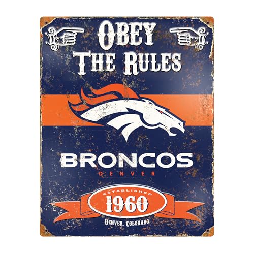 Party Animal NFL Football Embossed Metal Vintage Wall Décor, Heavy Duty Metal Wall Art for Bedroom, Office, or Fan Cave, 14.5" x 11.5", Denver Broncos