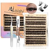 AILAISHI Lash Clusters Kit, DIY Cluster Eyelash Extensions 9‑16mm, 60D+80D+100D, 224pcs Fluffy D Curl Natural Lashes with Bond & Seal,Tweezers–Fake Cat Eye Individual Clusters