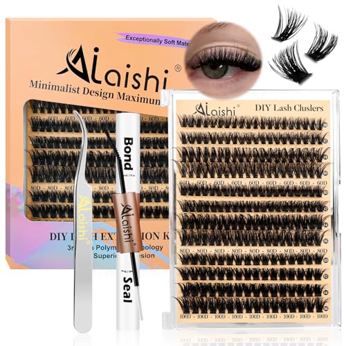 AILAISHI Kit Ciglia Extension, 224 Ciglia Finte Ciuffetti 9-16mm, 60D+80D+100D Curl D Fluffy con Colla e Sigillante per Ciglia e Pinzette – Per Look con Volume Drammatico