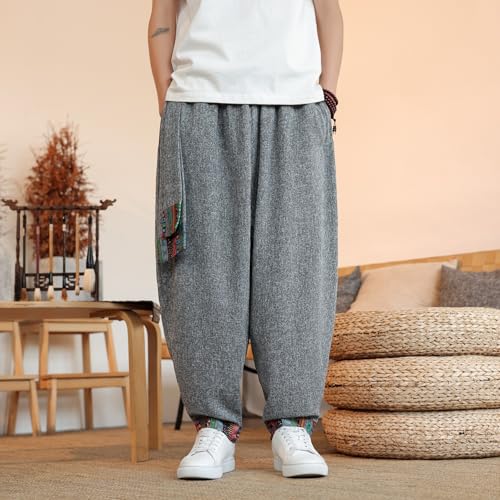 Men's Pants Summer Ethnic Ice Silk Capri Cropped Harem Hip Hop Casual Elastic Waist Lightweight Trouser4