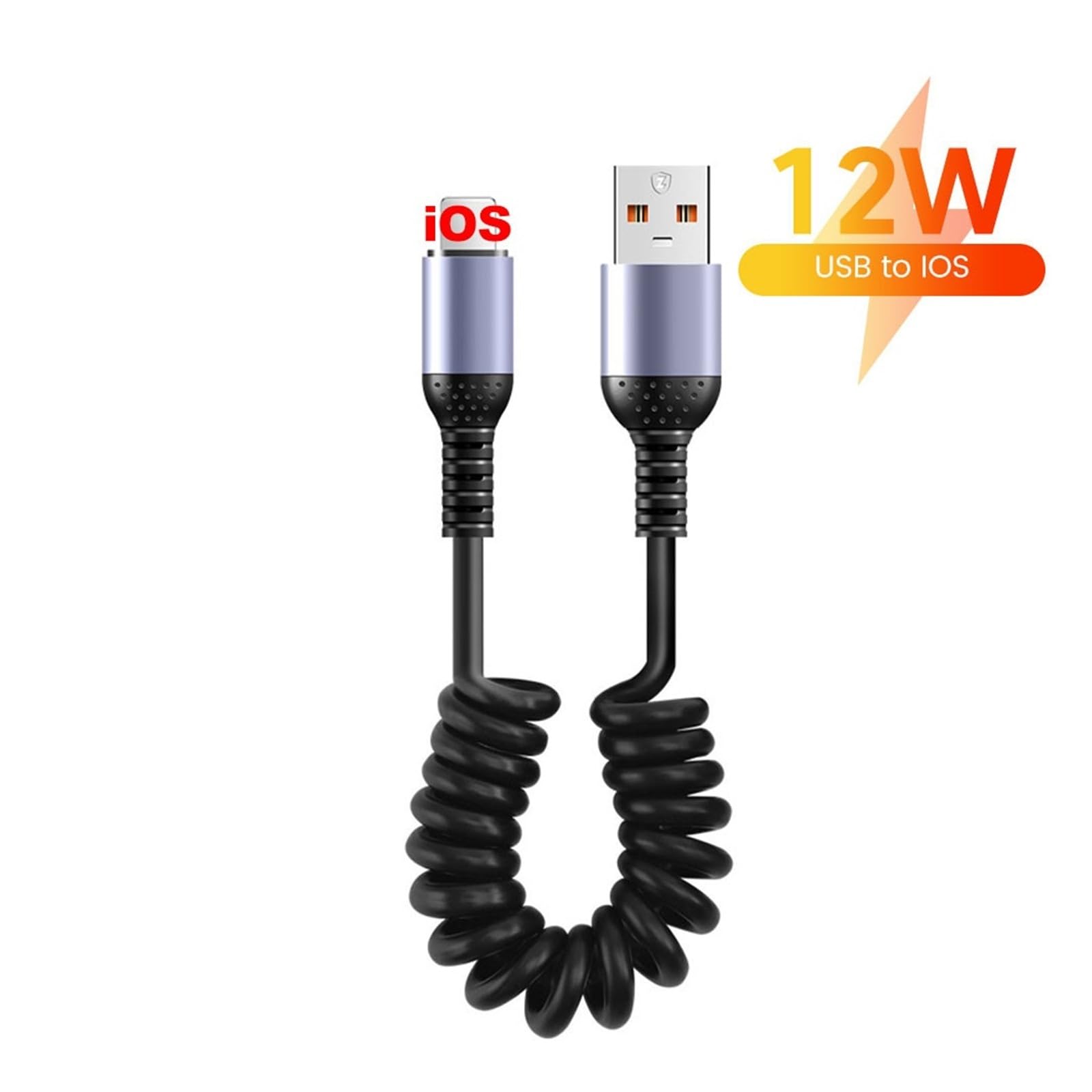 Cavo USB C a gomito a molla, 6 A, 66 W, ricarica rapida, tipo C, per iPhone e Samsung | 12 W da A a L