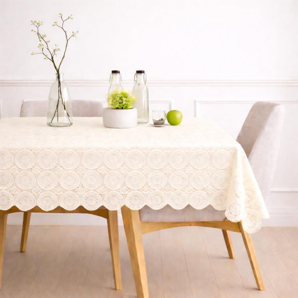 STITCHNEST - Net Table Cloth, 4 Seater, Cream, Pack of 1