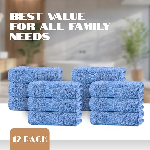 Image of White Classic Light Blue Hand Towels for Bathroom [12 Pack] Cotton Hand Towel Bulk for Gym, Kitchen and Spa, 16x27 Inches Soft Highly Absorbent Quick Dry Terry Salon Towels