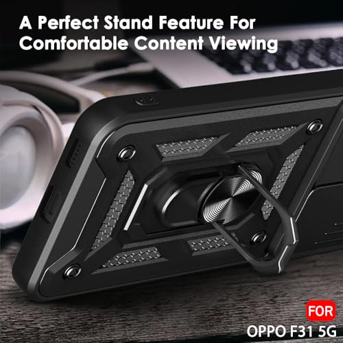 Image of TheGiftKart Tough Armor Bumper Back Cover Case for Oppo F31 5G | Sliding Camera Cover, Kickstand & Ring Holder | 360 Degree Protection Back Cover Case for Oppo F31 5G (PC & TPU, Black)