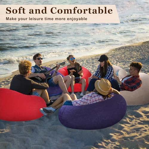 Image of Realspring Inflatable Bean Bag Chairs Outdoor Blow up Camping Chairs Inflatable Lazy Sofa Folding Portable Bean Bag Loungers Couch for Movie Night(Coffee,Blue,Red,12 Pcs)
