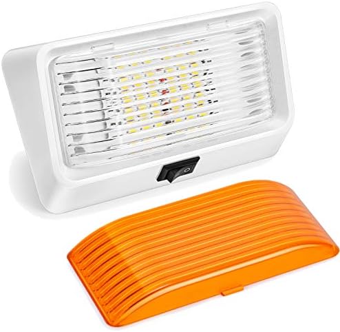 LED RV Porch Light Exterior Utility Light, Kohree 12V Lighting Fixture with Switch LED Panel, 280 Lumen, Replacement Lighting for RVs, Trailers, Campers, 5th Wheels. White Base, Clear and Amber Lenses