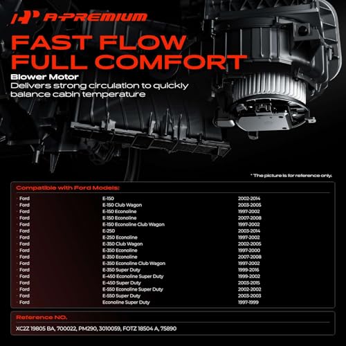 A-Premium HVAC Heater Blower Motor with Fan Cage Compatible with Ford Vehicles - E-150, E-250, E-150/E-250/E-350 Econoline, E-150 E-350 Club Wagon, E-350 E-450 E-550 Super Duty by A-premium - Image 2