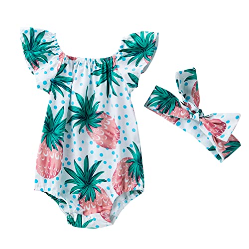 Image of Winmany Newborn Baby Floral Romper Ruffle Sleeveless Infant Girl Summer Cotton Jumpsuit Bodysuit + Bowknot Headband