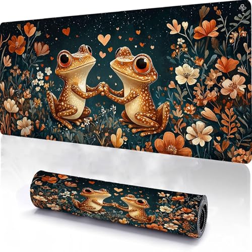 Alfombrilla de Ratón para Juegos 900x300x3mm, Mouse Pad Lavable Rana, Alfombrilla Ratón Sobremesa Portátil, Borde con Costura, Base Antideslizante, Adecuado para Juegos de Oficina en Casa Flor A-2