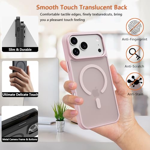 Image of Magnetic for iPhone 17 Pro Max Phone Case, [Compatible with MagSafe], Screen Protector X1, [Military Grade Drop Protection],Matte Finish,Slim,Shockproof,Protective (Pink, iPhone 17 PRO max)