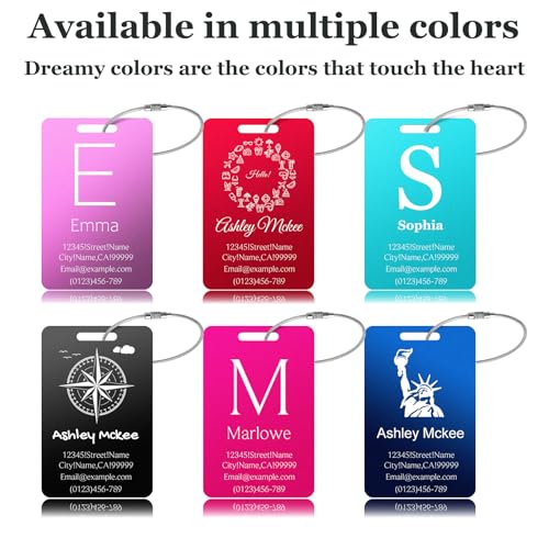 Personalized Luggage Tags for Suitcases - Metal Engraved Custom Name ID Tag for Kids Women - Initial Cute Travel Bag Backpack Cruise Ship Essentials Golf Baggage Accessories3