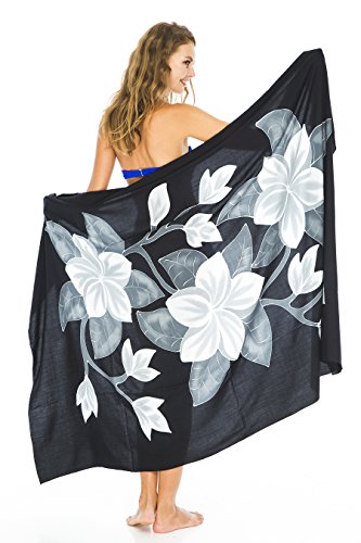 Back From Bali Womens Sarong Coverup Hand Painted Flower Swimsuit Wrap Skirt Beach Pareo with Coconut Clip3